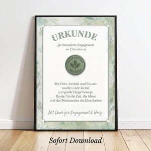 Parents' Council Certificate with Heart Botanical Sage Edition | Instant Download JPG | Modern Thank You for School & Kindergarten