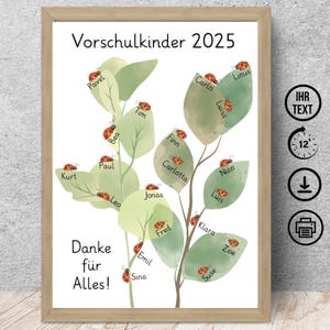 Abschiedsgeschenk Vorschulkinder, Kindergarten, Erzieherin Abschied Schulkinder Käfer mit Namen Digitaler Download Poster Karte DIN A12345