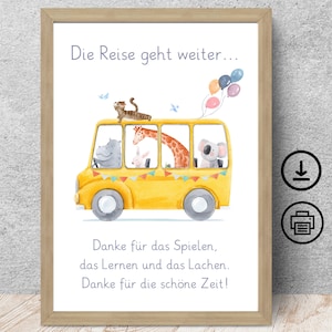 Danke Abschiedsgeschenk Kindergarten Erzieherin, Tagesmutter, Lehrerin, Aquarell Design mit Widmung Poster Karte Digitaler Download, DIN