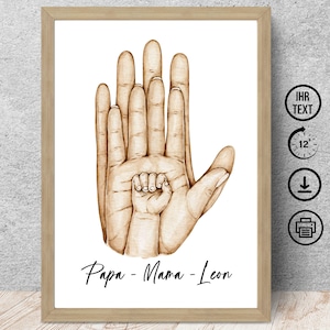 Acuarela con texto Descarga digital, póster, tarjeta, DIN A12345, regalo de nacimiento, padre madre hijo, bebé, bautismo, Día del Padre, Día de la Madre