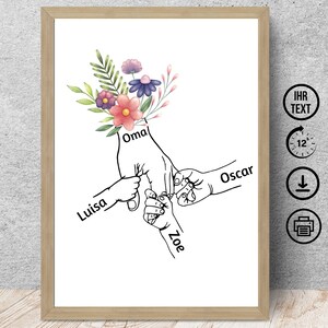 Regalo para abuela por el día de la madre, manos de niños con nombre, descarga digital, póster, tarjeta, DIN A12345, regalo de cumpleaños para nietos y niños