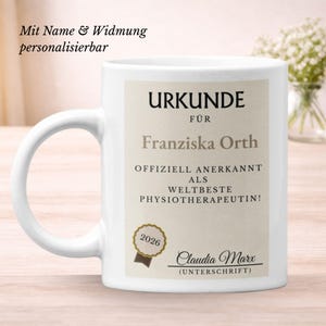 Tazza per fisioterapista – Riconosciuto ufficialmente come il miglior fisioterapista del mondo – ringraziamento personalizzato con certificato e ritaglio di carta