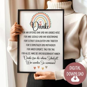 Abschiedsgeschenk für Lehrerin, Erzieherin, Dankeschön Gedicht, Digitaler Download, Poster Karte DINA12345 Geschenk Grundschule Schulklasse