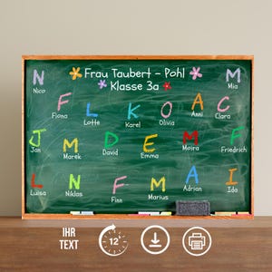 Cadeau d'adieu pour les enseignants, cadeau de fin d'année scolaire, classe d'école, tableau noir avec nom, téléchargement, carte poster DIN A12345
