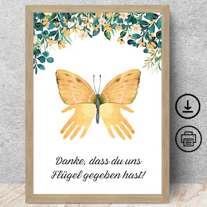 Danke Abschiedsgeschenk Kindergarten Erzieherin, Tagesmutter, Lehrerin, Handabdrücke mit Widmung, Poster, Karte, Digitaler Download, DIN