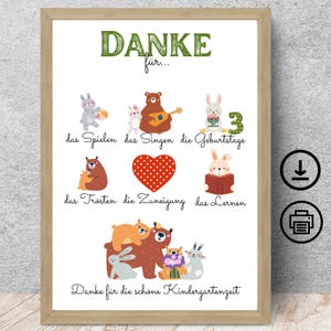Cadeau d'adieu de remerciement enseignante de maternelle, assistante maternelle, enseignante, animaux bohèmes avec carte d'affiche de dédicace à télécharger numérique, DIN A12345