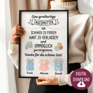 Presente para babá, dedicatória de agradecimento, download digital, cartão pôster DINA12345 presente de despedida personalizado com o nome da criança