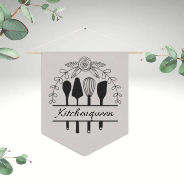 Wimpel aus 100 % Polyester-Twill, Küchen-Monogramm mit Namen, personalisierte Dekoration, Geschenk