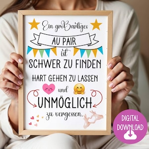 Cadeau pour fille au pair, remerciement, dédicace, téléchargement numérique, carte affiche DINA12345, cadeau d'adieu, famille, enfants, baby-sitter, remerciement