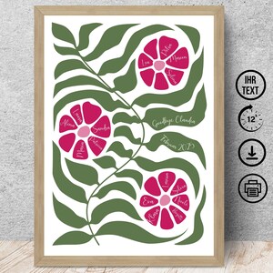 Cadeau pour collègue Fleurs bohèmes avec nom et dédicace, professeur de maternelle téléchargement numérique, affiche, carte DIN A12345