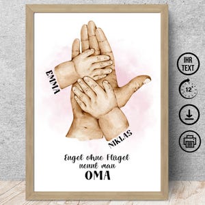 Regalo para abuela por el día de la madre, acuarela, manos con nombre, descarga digital, póster, tarjeta, DIN A12345, regalo de cumpleaños para nietos e hijos