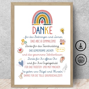 Abschiedsgeschenk für Lehrerin, Dankeschön Gedicht, Digitaler Download, Poster Karte DINA12345 Geschenk Grundschule Schulklasse Erzieherin
