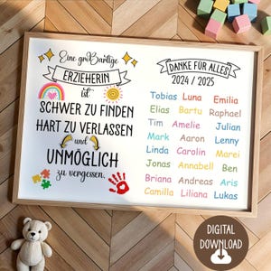 Cadeau pour éducateur, dédicace de remerciement, téléchargement numérique, carte affiche DINA12345 cadeau d'adieu avec nom Kita-Team Kindergarten