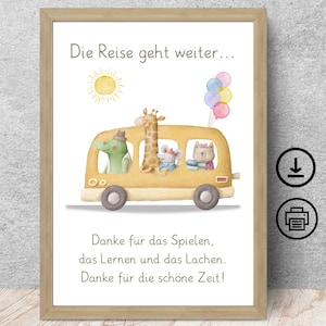 Danke Abschiedsgeschenk Kindergarten Erzieherin, Tagesmutter, Lehrerin, Aquarell Design mit Widmung Poster Karte Digitaler Download, DIN