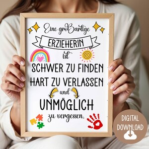 Geschenk für Erzieherin, Dankeschön Widmung, Digitaler Download, Poster Karte DINA12345 Abschiedsgeschenk Kindergarten Krippe Dankeschön