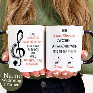 Tasse aus Keramik, weiß und bunt, 330 ml oder 440 ml, Musik-Design, personalisierbare Tasse mit Widmung, Dankeschön und Namen