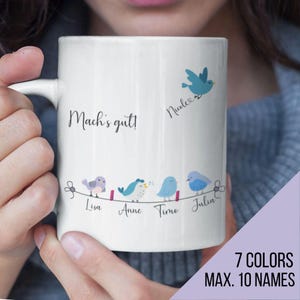 Vögel mit Namen, Tasse Abschiedsgeschenk 11 / 15 Oz, Geschenk für Kollegen, Freunde, Familie, personalisierte Kaffeetasse zum Abschied
