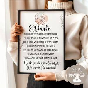 Abschiedsgeschenk für Lehrerin, Erzieherin, Dankeschön Gedicht, Digitaler Download, Poster Karte DINA12345 Geschenk Grundschule Schulklasse