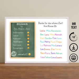 Abschiedsgeschenk für Lehrerin, Zeugnis mit Namen, Digitaler Download, Poster, Karte, DIN A12345, Geschenk Dankeschön Erzieherin Kita Team