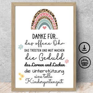 Danke Abschiedsgeschenk Kindergarten Erzieherin, Tagesmutter, Lehrerin, Regenbogen mit Widmung Poster Karte Digitaler Download, DIN A12345