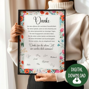 Regalo di addio per collega, dedica di ringraziamento, download digitale, poster DINA12345, regalo preferito per il pensionamento del collega