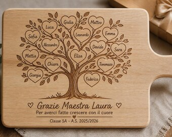 Tagliere personalizzato maestra con nomi alunni - Regalo fine anno insegnante - Incisione legno personalizzata classe