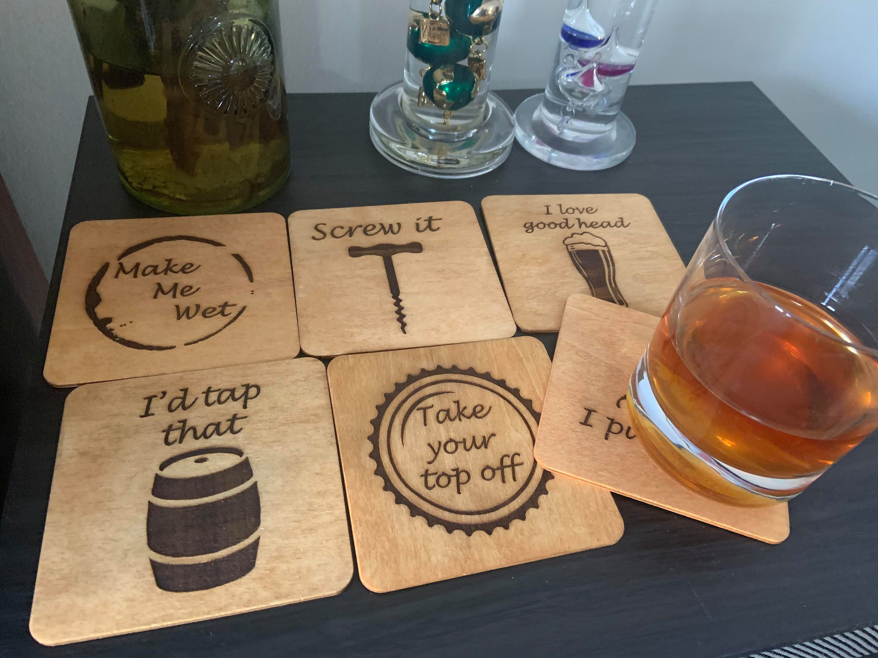 Set of 6 wooden innuendo coasters Etsy