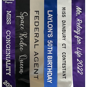 ADULT Custom Satin Sash | Pageant Sash | Bridal Sash | Birthday Sash | Custom Sash | Personalized Sash | Customized Sash | Prom Sash