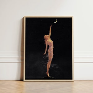 Vintage Woman and Crescent Moon, Print,Art Nouveau, Art Deco, Crescent Moon, DIGITAL DOWNLOAD | 110