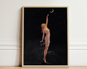 Vintage Woman and Crescent Moon, Print,Art Nouveau, Art Deco, Crescent Moon, DIGITAL DOWNLOAD | 110