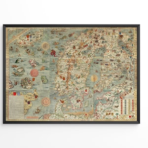 Carta Marina Vintage Kunst, Skandinavische Karte 1539, Carta Marina von Olaus Magnus, digitaler Download | 240