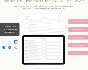 Smart To-Do List Planner: Landscape, (PDF Download) GoodNotes, Noteshelf, iPad, Tablet