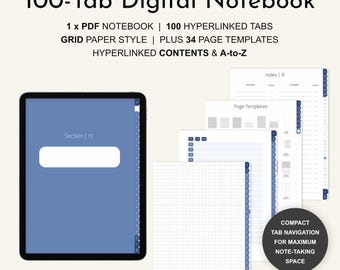 100-Tab Digital Notebook: Hyperlinked Grid Template for GoodNotes (PDF Download)