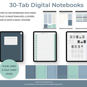 Digitala anteckningsböcker med 30 flikar: Ofärgade, linjerade, halvlinjerade (PDF)