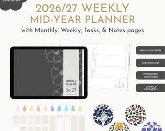 2026 Weekly Mid-Year Planner (Jul 26-Jun 27): Hyperlinked Landscape PDF for iPad (GoodNotes, Notability)