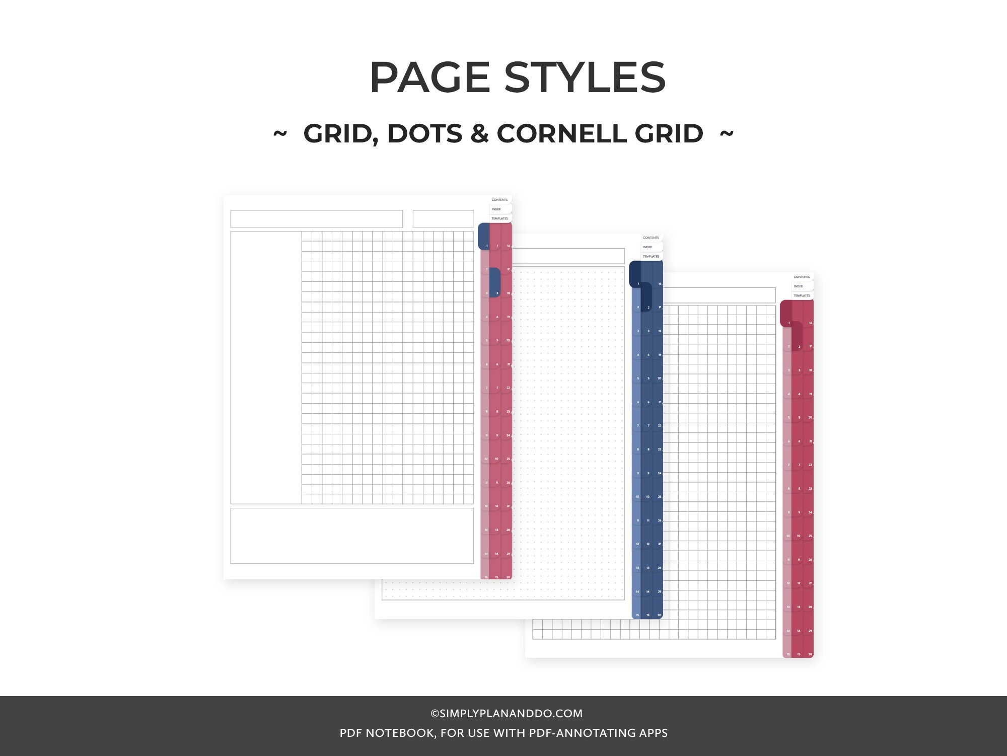 Tabbed Notebook.pdf 30-tab Digital Notebooks: Grid, Dot, Cornell (PDF) - Etsy