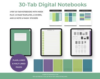 30-Tab Digital Notebooks: Lined, Plain, Half-Lined (PDF)