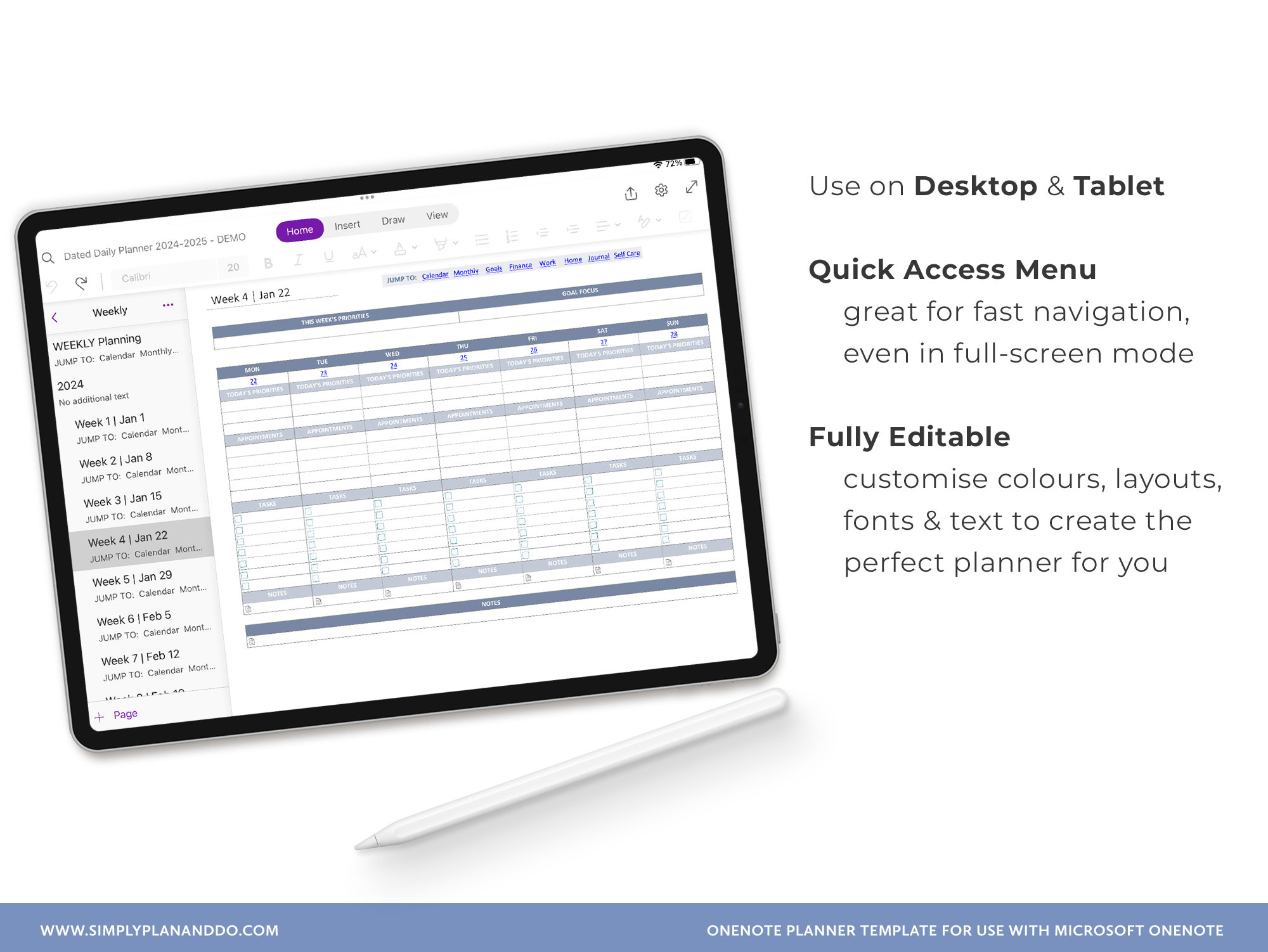 Onenote Template Daily Planner 2024 & 2025, Daily Weekly and Monthly