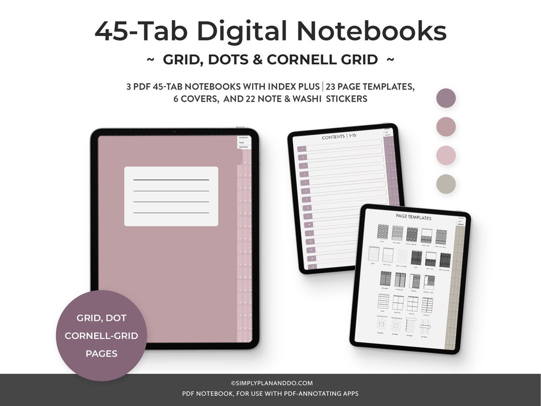 Grid Notebook.pdf 45-tab Digital Notebooks: Grid, Dot & Cornell (PDF Download) - Etsy