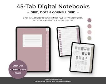 45-Tab Digital Notebooks: Grid, Dot & Cornell (PDF Download)
