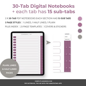 Digitala anteckningsböcker med 30 flikar och 15 underflikar: Ofärgade, linjerade och halvlinjerade (PDF)