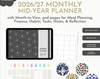 2026 Month-Only Mid-Year Planner (Jul 26-Jun 27): Hyperlinked PDF, iPad Compatible (GoodNotes, Notability)