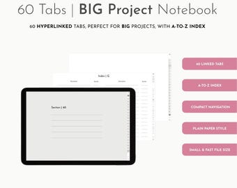 60-Tab Digital Notebook: Landscape, Plain Pages, A-to-Z Index, (PDF Download) GoodNotes, Noteshelf, iPad, Tablet
