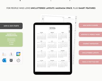 2026 Weekly Digital Planner: Hyperlinked PDF, GoodNotes, Notability (iPad Compatible)
