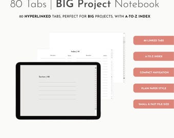 80-Tab Digital Notebook: Landscape, Plain Pages, A-to-Z Index, (PDF Download) GoodNotes, Noteshelf, iPad, Tablet