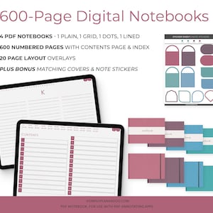 Four 600-Page Digital PDF Notebooks | Hyperlinked Contents + Index | for GoodNotes, Notability, iPad, Journal and Student Notebook