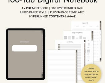 Cuaderno digital de 100 pestañas: páginas rayadas y 34 plantillas - GoodNotes, Notability (PDF)