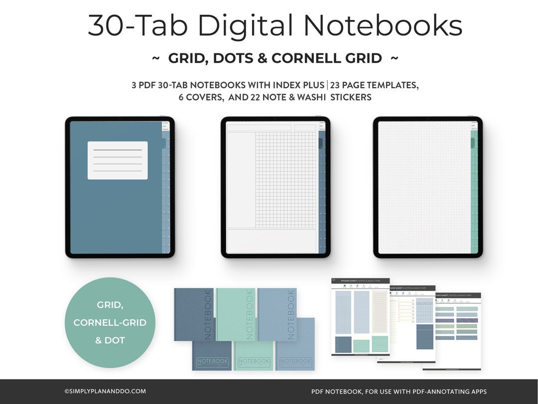 Digital Ruled Notebook 30-tab Digital Notebooks: Grid, Dot & Cornell (PDF Download) - Etsy
