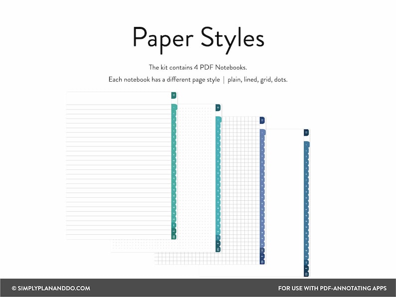 100-tab Digital Notebooks: Plain, Lined, Dot, Grid (PDF) - Etsy