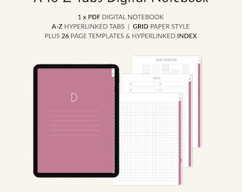 Hyperlinked Digital Notebook: A-to-Z Index, Grid Pages, Templates (PDF Download) GoodNotes, Noteshelf, iPad, Tablet